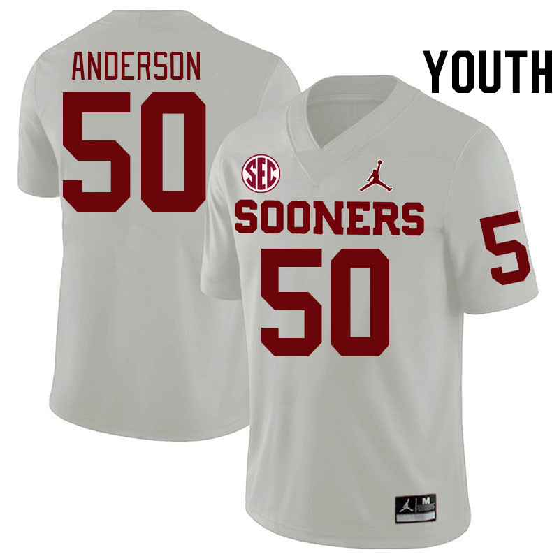 Youth #50 Ben Anderson Oklahoma Sooners 2024 SEC Conference College Football Jerseys-White